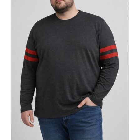 Bigdude Long Sleeve T-Shirt With Dual Arm Stripe Charcoal/Red